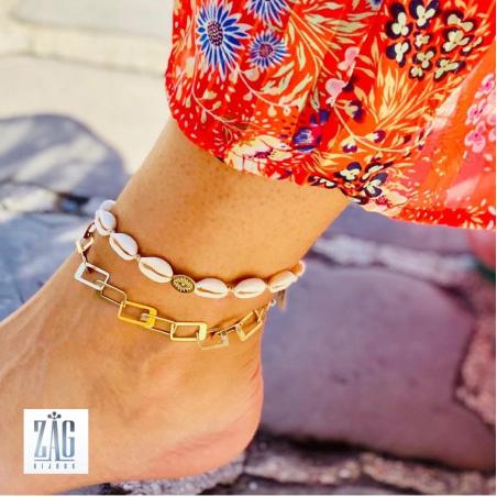 Bracelet cheville chaine carrée Zag