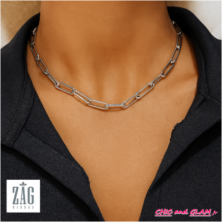 Collier court a/adj grd mailles Zag