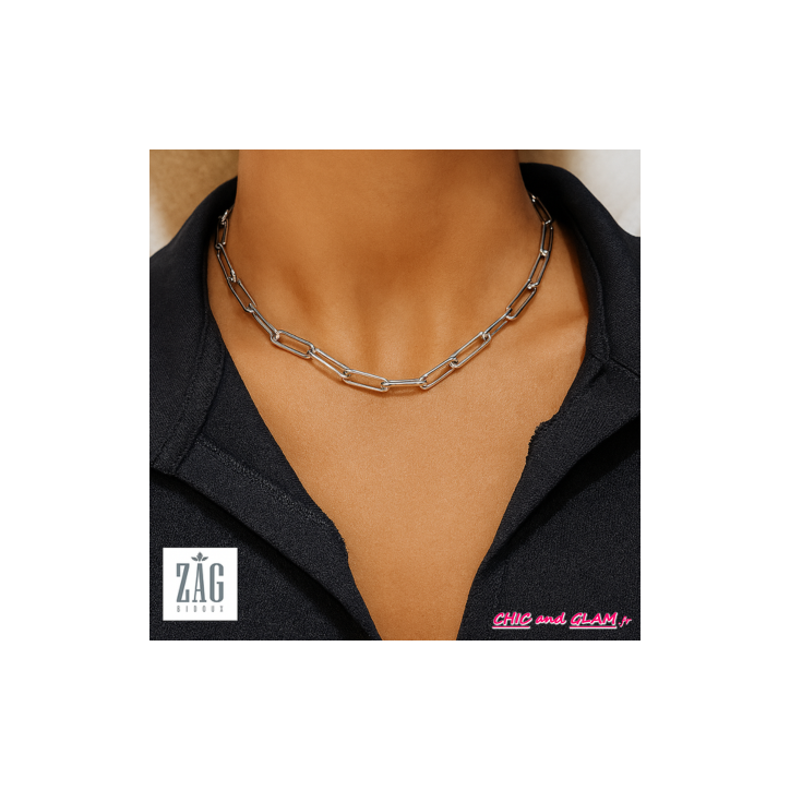 Collier court a/adj grd mailles Zag Collier court a/adj grd mailles Zag