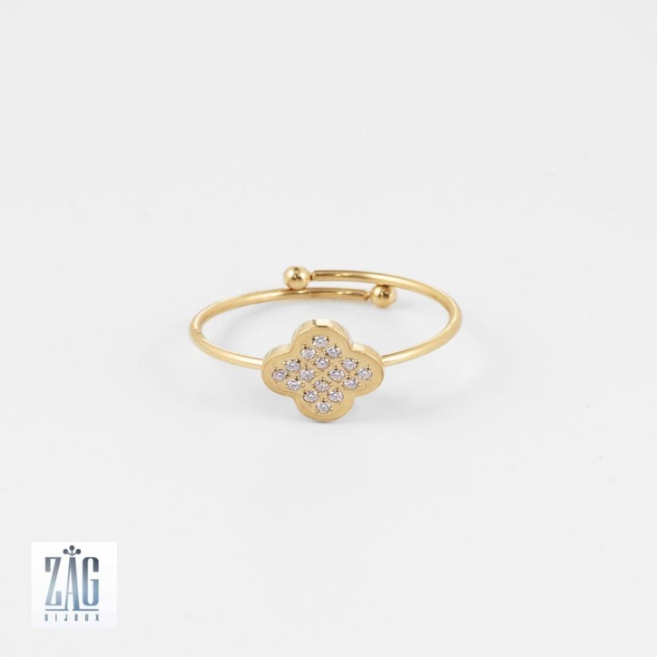 Bague adj  trefle sertie zircon Zag