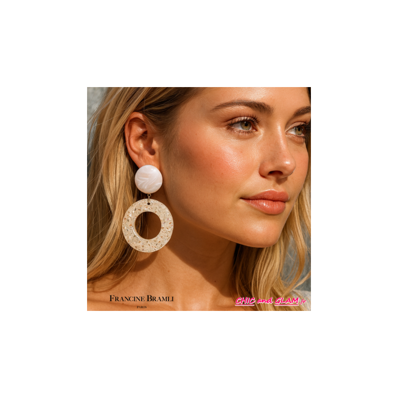 B.O créoles granito percée  ton ivoire Francine Bramli