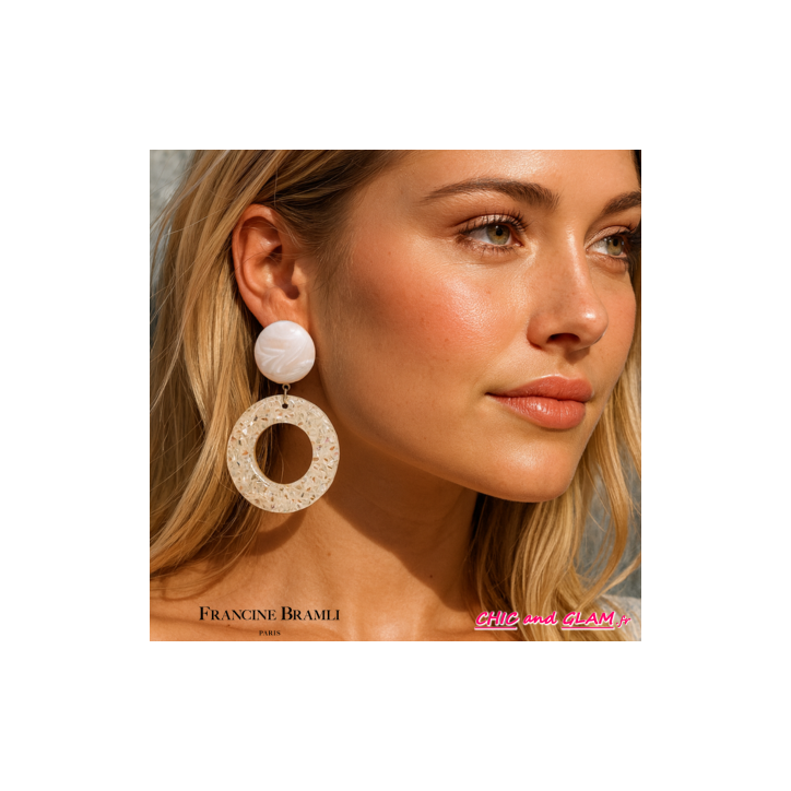 B.O créoles granito percée  ton ivoire Francine Bramli