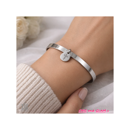 Jonc large médaille croix pt strass ZAG