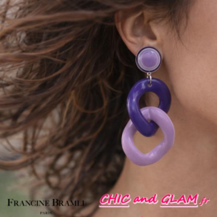 Boucles d'oreille maillon ton maune clip Francine Bramli