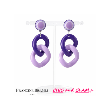 Boucles d'oreille maillon ton mauve clip Francine Bramli