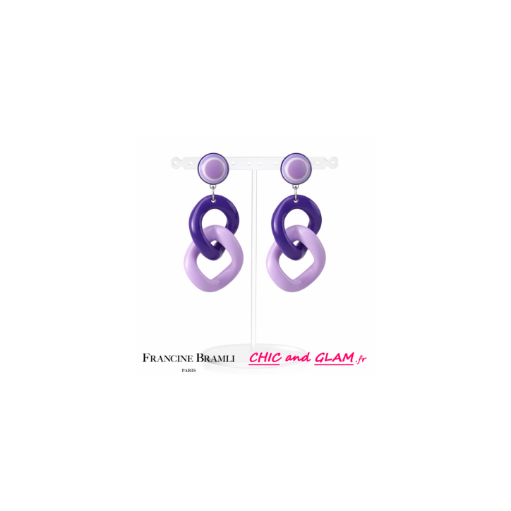 Boucles d'oreille maillon ton mauve clip Francine Bramli