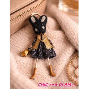 Porte-clés / bijou de sac lapin chic noir & doré