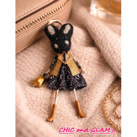 Porte-clés / bijou de sac lapin chic noir & doré