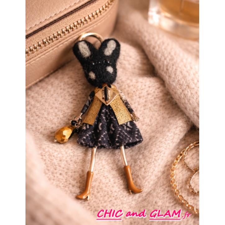 Porte-clés / bijou de sac lapin chic noir & doré