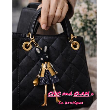 Porte-clés / bijou de sac lapin chic noir & doré