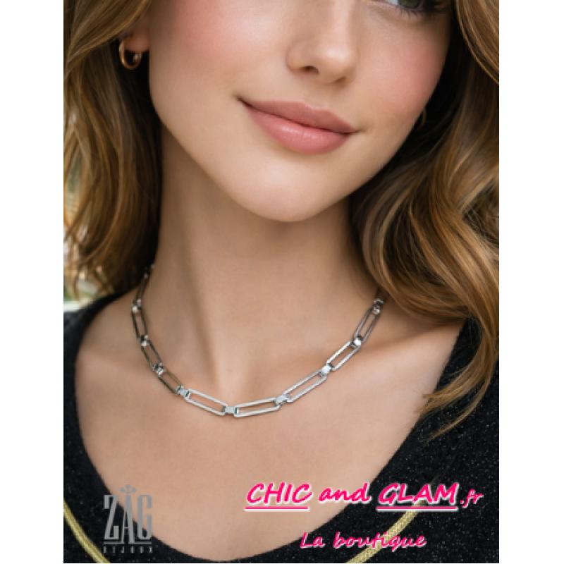 Collier court a/adj grd mailles Zag