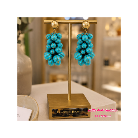 B.O Grappe clip turquoise marbré puce dorée Francine Bramli