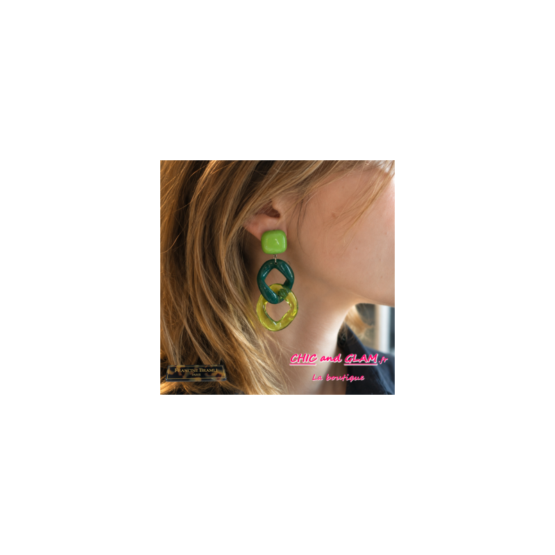 B.O Maille clip vert/translucide puce carrée Francine Bramli
