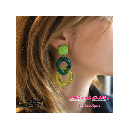 B.O Maille clip vert/translucide puce carrée Francine Bramli