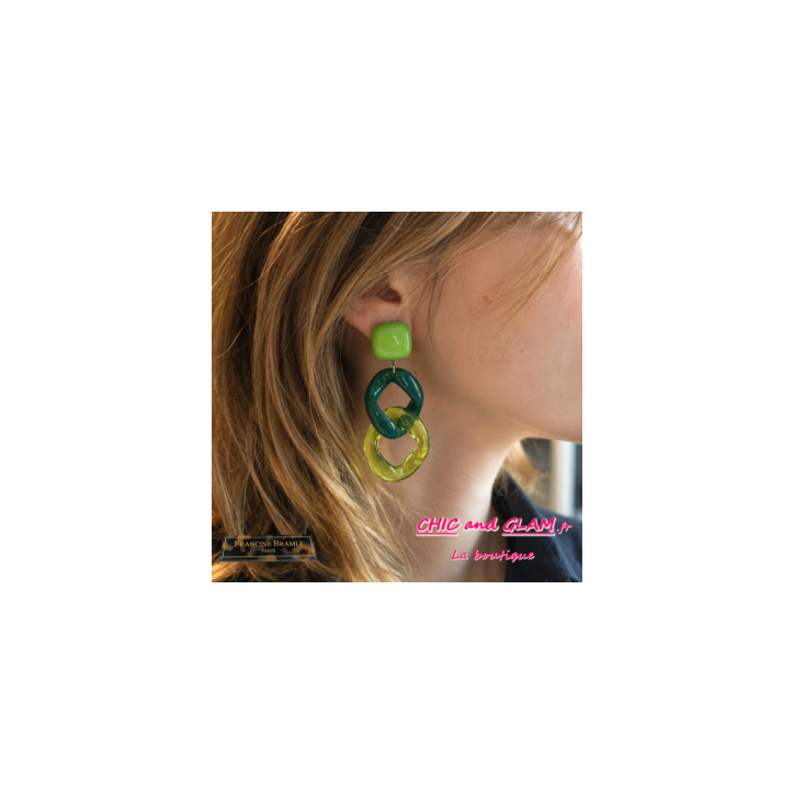 B.O Maille clip vert/translucide puce carrée Francine Bramli