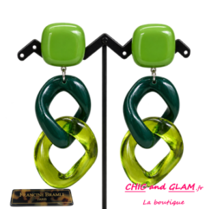 B.O Maille clip vert/translucide puce carrée Francine Bramli