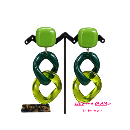 B.O Maille clip vert/translucide puce carrée Francine Bramli