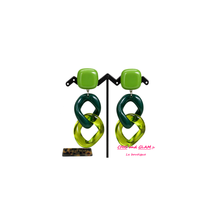 B.O Maille clip vert/translucide puce carrée Francine Bramli
