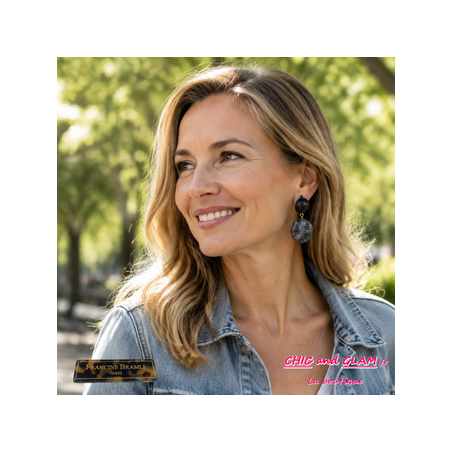 B.0 clip Corne marbré ton gris puce marine Francine Bramli