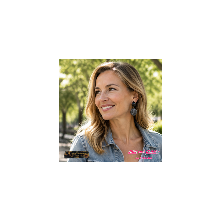 B.0 clip Corne marbré ton gris puce marine Francine Bramli