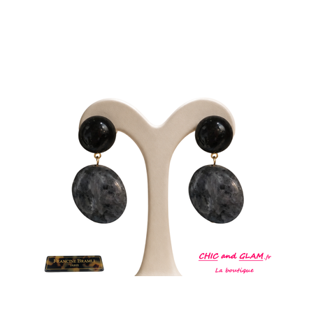 B.0 clip Corne marbré ton gris puce marine Francine Bramli