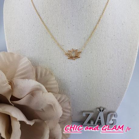 Collier Fleur De Lotus Acier Doré Jaune Zag