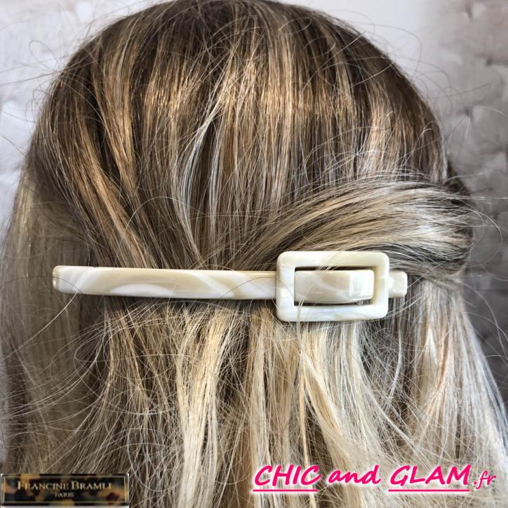 Barrette boucle ton marbre blanc nacré Francine Bramli