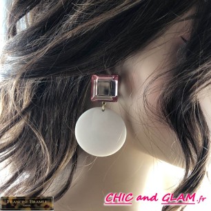 Boucles d'oreilles Mona ton rose puce miroir