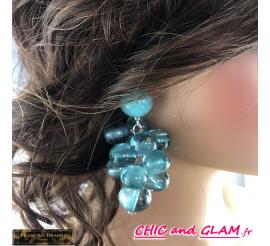 B.O Grappe clip bleu translucide puce turquoise Francine Bramli
