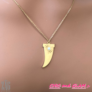Collier adj dent perles semi prec Zag