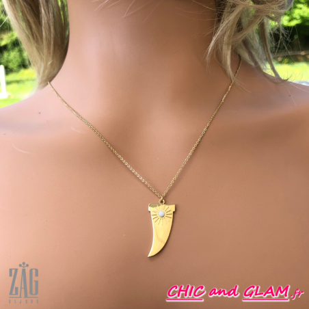 Collier adj dent perles semi prec Zag